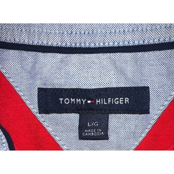Tommy Hilfiger Mens Polo LARGE Red Shirt Short Sleeve Button Front Collar - Picture 3 of 4